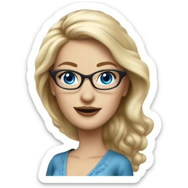 Elegant Caucasian blonde woman with glasses in a dress, hyper realistic with blue eyes  sticker