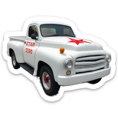 white pick up truck that says star line tours in red ink sticker