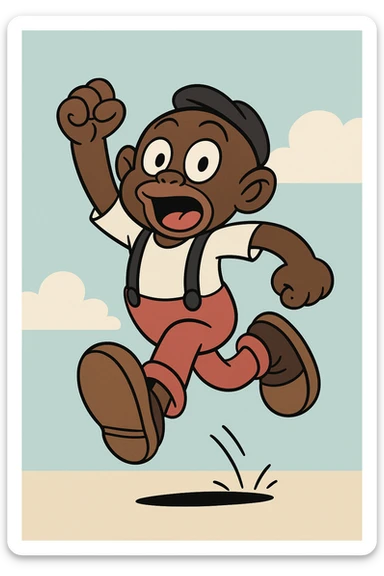 Memín Pinguín jumping, modern cartoon style sticker