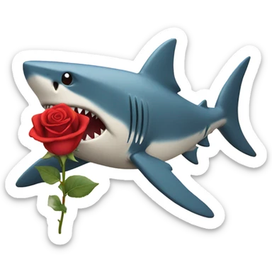 shark holding a red rose sticker
