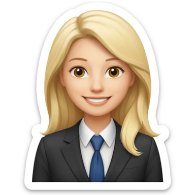 confident blonde woman, age 30s, long hair, business leader, CEO sticker