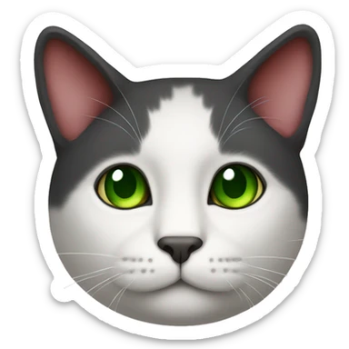 Cat white face and red-black ears and green eyes sticker