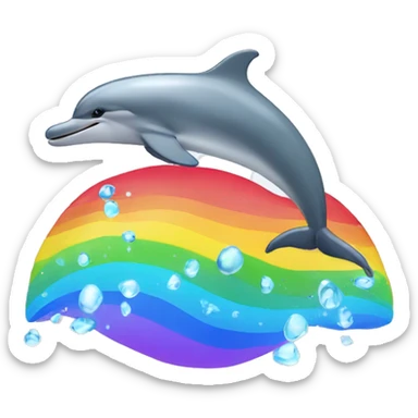 Dolphin in front of a rainbow sticker