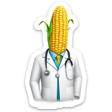 A doctor with a head made out of corn sticker
