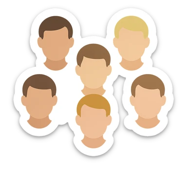 group of 6 men, all with white skin tone, all wearing white shirts, standing together sticker