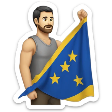 men reasing bosnian flag sticker