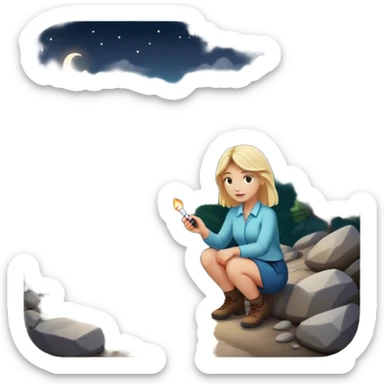 mountain 2 crossroads trails with rocks  two trails—one illuminated,, and one in darkness, representing reaction with a back of a blonde woman choosing the lighter path  sticker