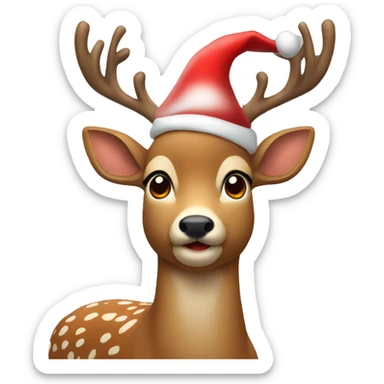 A deer wearing a Santa hat sticker