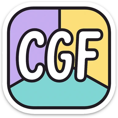 Discord emoji for a server with 'CGF' in a playful white font with pastel color accents, simple and clear, transparent background, 128x128 sticker
