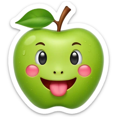 create a green apple showing the tongue on IOS style same pattern as the real iphone emojis, should look cute sticker