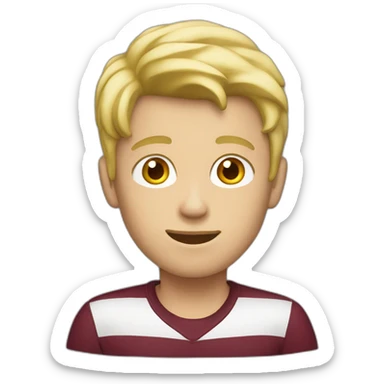 blond teenage boy with maroon shirt sticker