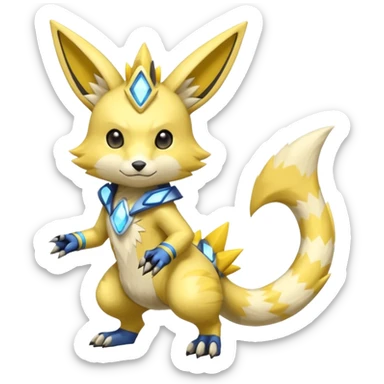 Modern anthropomorphic furry futuristic shiny colorful Lombax-Zeraora-Minccino-Pichu-Renamon-fusion (full body) sticker