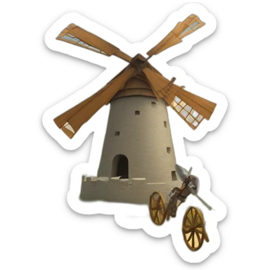 don quixote crashing into a windmill sticker