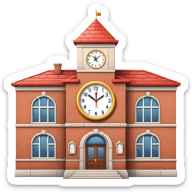 school building with a clock tower and flag on top sticker