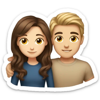 white girl with blue eyes and brown hair boy with tan skin brown hair hugging  sticker