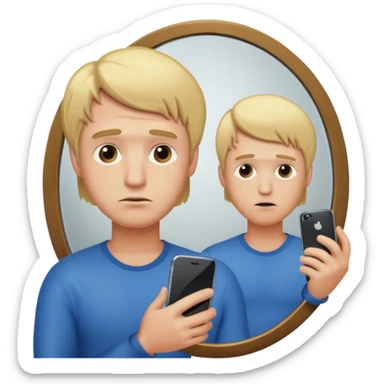 mirror selfie with smartphone sad men blond hairs, dick figure sticker