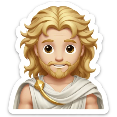 Cinematic Realistic Thor Portrait, head tilted playfully and inquisitively, showcasing his classical Greek god allure with a relaxed, yet commanding presence. His fair, radiant skin and flowing, wavy golden hair are highlighted by a gentle smile and twinkling, approachable eyes. Clad in a gracefully draped white toga with subtle golden embellishments, he exudes a lighthearted yet powerful charm under soft, natural lighting. sticker