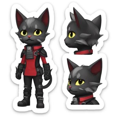 cool cute edgy elegant beautiful black grey punk techwear red fantasy nargacuga-bat-cat-Fakemon collar harness warrior full body sticker