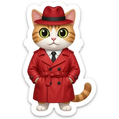 cat wearing red fedora red trench coat sticker