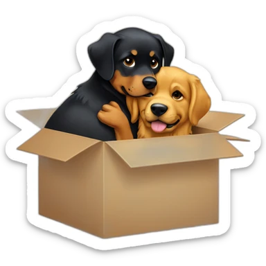 A Rottweiller hugging à golden retriever in box sticker
