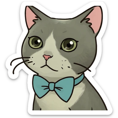 Sad cat with bow sticker