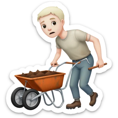 ugly scary man pushing a wheelbarrow that has a refrigerator inside of it sticker