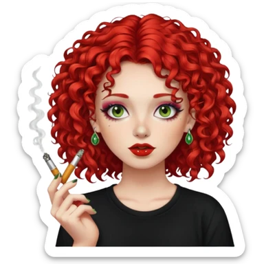 bright red curly hair alt girl with makeup and piercings smoking weed sticker