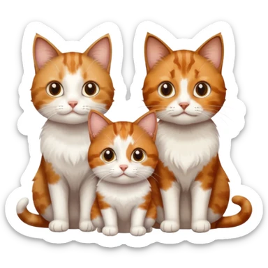 3 small cats each are different colours including a brown tabby and white, a patchy calico, and a ginger and white sticker