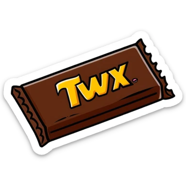 Twix chocolate bar with bite taken out sticker