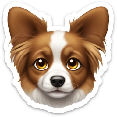 White and brown dog with honey-colored eyes and furry ears, papillon, puppy sticker