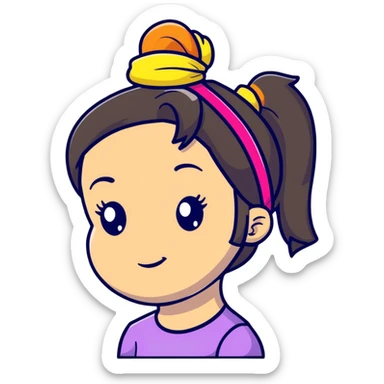 girl with ponytail and colorful headband sticker