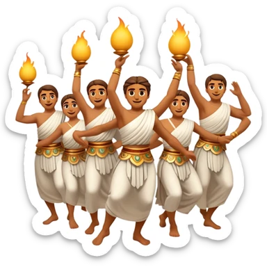 Cinematic Realistic Sirtaki Dance Emoji, depicted as a vibrant traditional Greek dance scene with flowing movements and expressive costumes, rendered with dynamic textures and warm festive lighting that captures its cultural exuberance. sticker