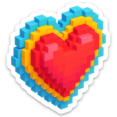 heart with a lace border, voxel style, simple, blocky, colorful sticker