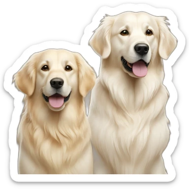 one very white retriever and one smaller and very golden retriever side by side sticker