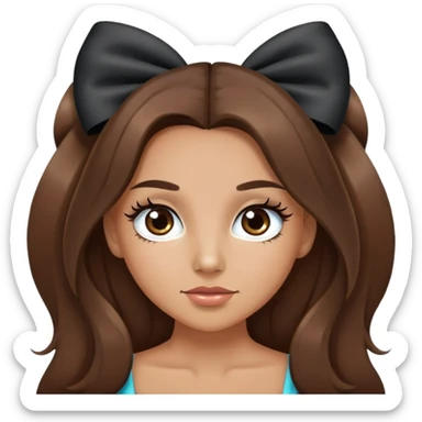 long hair brunette tan girl with bow with eyelashes sticker