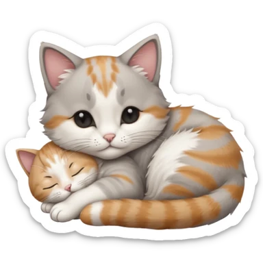 1 grey and white small cat with its eyes closed lying down leaning on its elbow with its paw curled under its head holding it up sticker