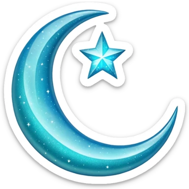 Glitter cian crescent moon sticker