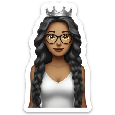 Beautiful girl, long hair, tattoos, glasses and a crown sticker