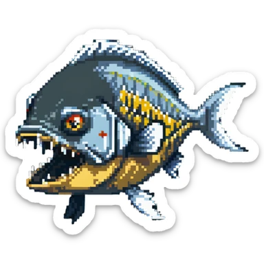 angry fish head logo with sharp teeth sticker
