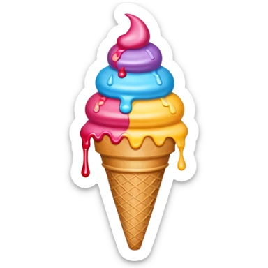 apple style emoji for summer season, ice cream cone, colorful and cheerful sticker
