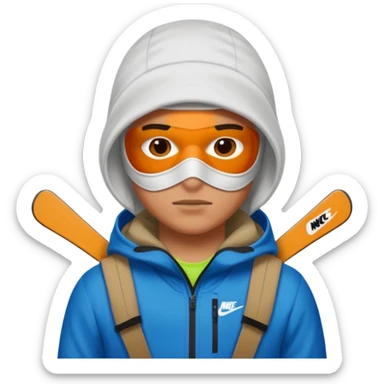 White person wearing a Nike Tex with hood and ski mask sticker