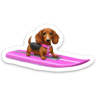 Long haired miniature dachshund red colour with pink collar waterskiing sticker