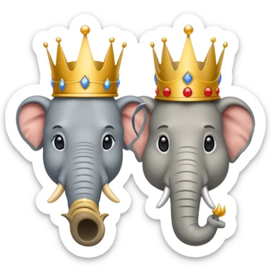 (Democratic Party) elephant facing (Republican Party) donkey neither wearing a crown.  Put face of Donald Trump wearing a crown in between them sticker