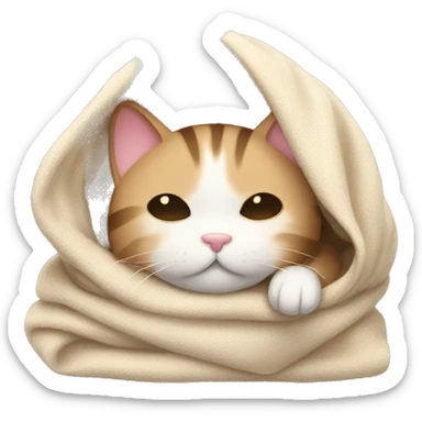 tired sleeping cute cat with blanket wrapped around head  sticker
