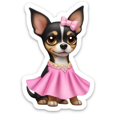 black & tan chihuahua puppy wearing a pink princess dress sticker