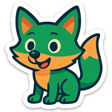 green fox, cartoon style, bright colors, friendly expression sticker