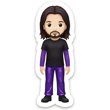 Jonathan Davis with light skin, long dark brown hair, purple sequin pants sticker