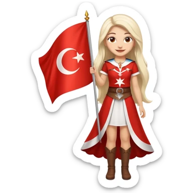 ultra sexy happy Turkish girl with Turkish flag in national outfit, full body, long bright hair sticker