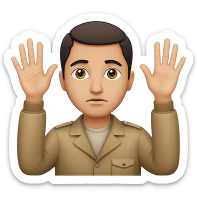 surrenders, portray an authentic 1980 Iraqi with a sad face and raised hands sticker