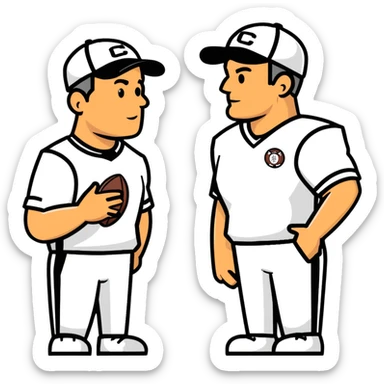 2 football coaches talking wearing caps and athletic clothing sticker